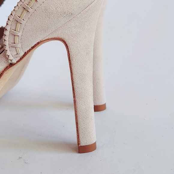 Manolo Blahnik Pink Suede Leather Lace-Up Oxford High Heels Shoes Pointy 37.5 - Picture 5 of 16